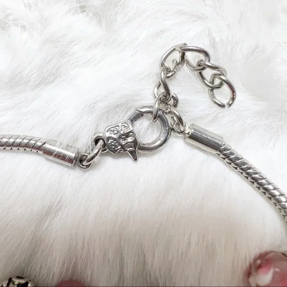 Silver & Pink Glass Bead Charm Bracelet 7-8” - Picture 7 of 10